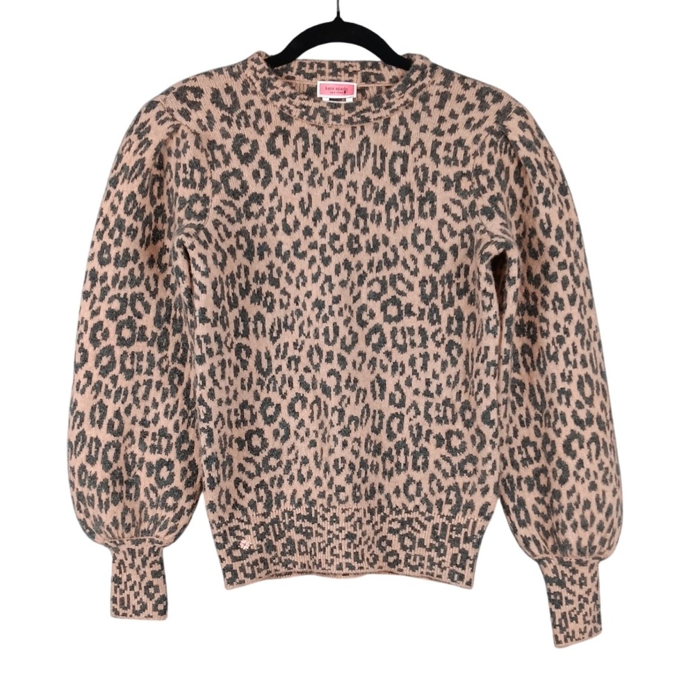 Kate Spade New York XXS Leopard Print Puff‎ Sleeve Sweater Wool Blend